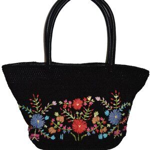 St John’s Bay Handbag Floral Crochet Black Colorful Cottagecore